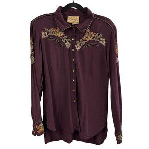 Vtg 90s Double D Ranchwear Purple Embroidered Western Button Up Top Shirt Medium